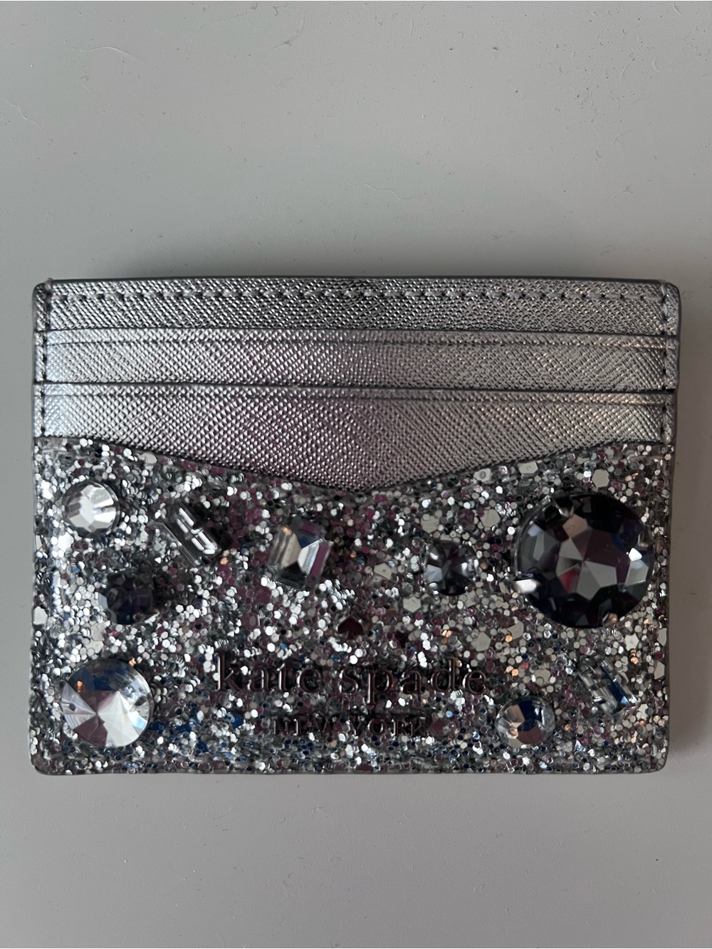 kate spade Silver Glitter Jeweled Card Holder